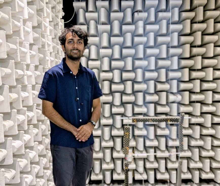 Standing inside the anechoic chamber at the acoustic lab
