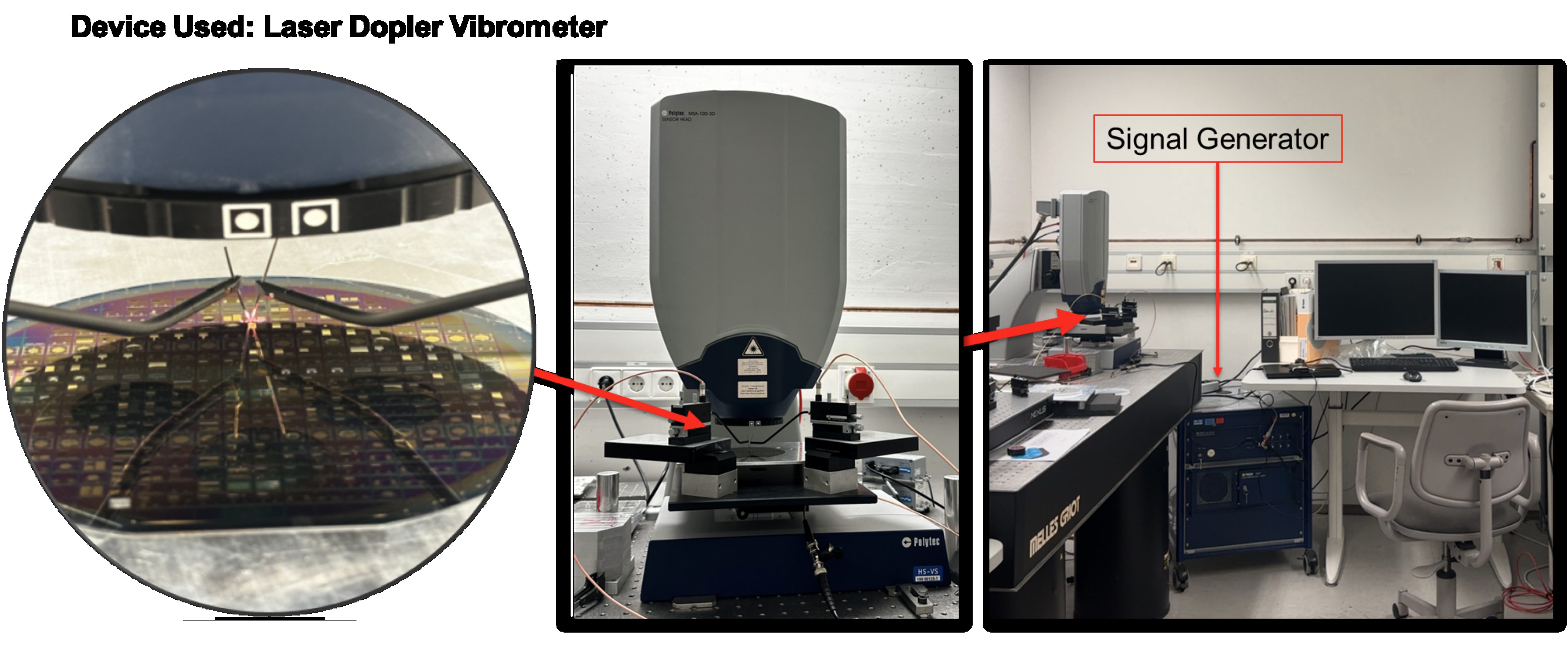 Laser Doppler vibrometer measuring a MEMS die on-wafer