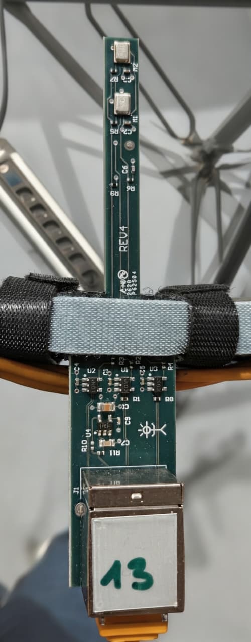 Close-up of a single MEMS sensor module on the array rail