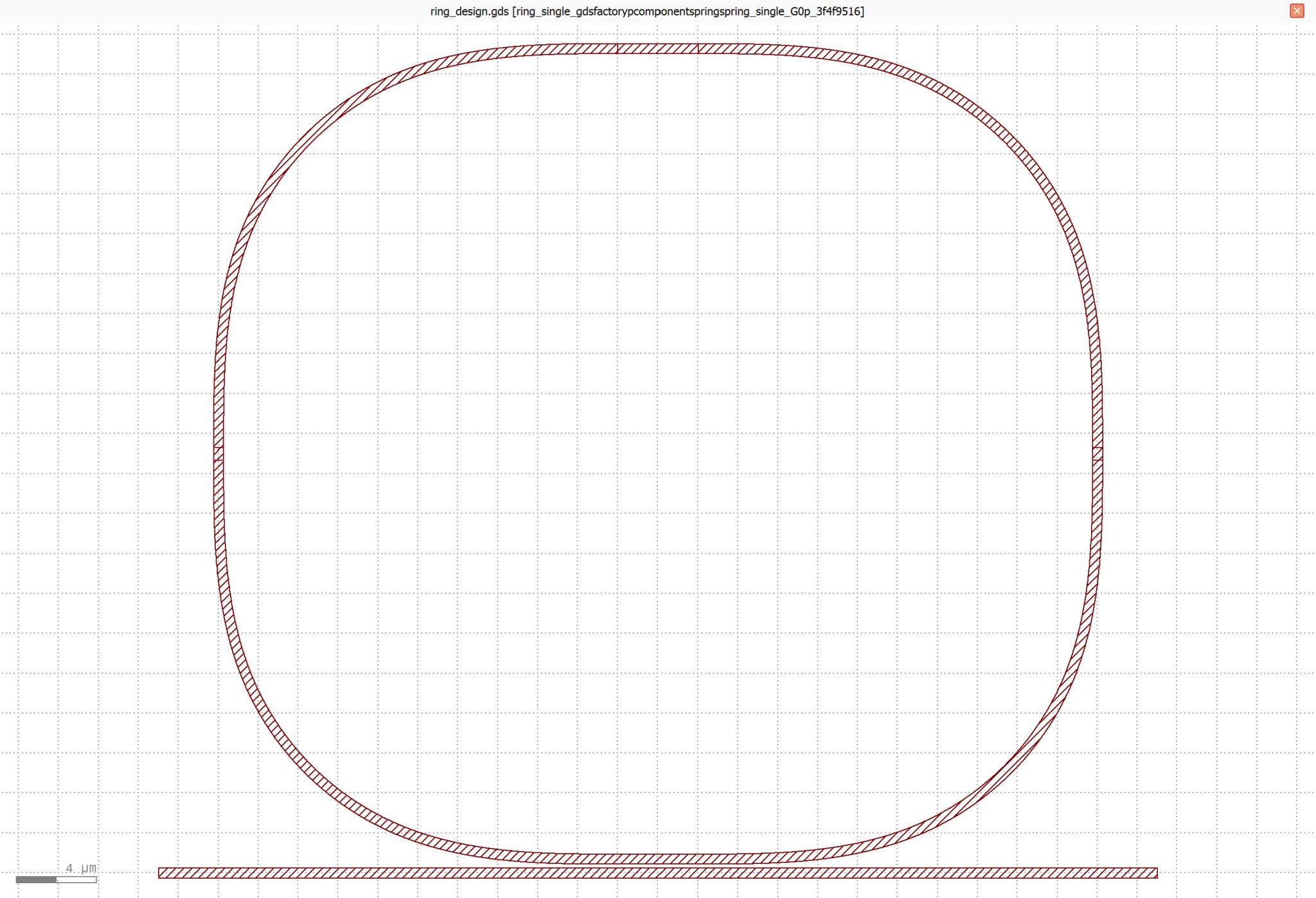 Silicon-photonics ring-resonator layout, automated in GDSFactory and viewed in KLayout